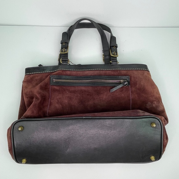 Coach Hamptons Purple Maroon Suede Leather Satchel Purse Handbag Large - Picture 4 of 13